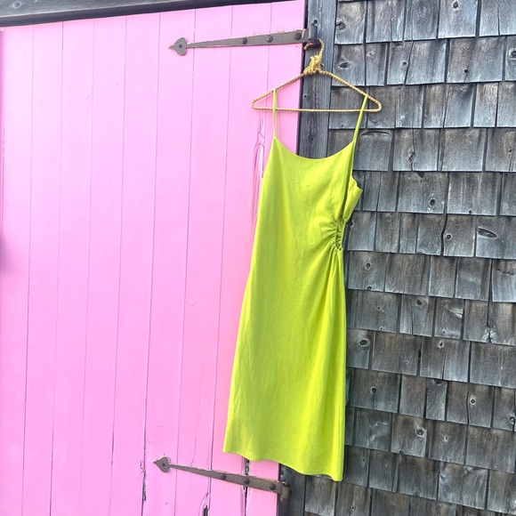 Chartreuse Green Linen Midid Dress Size Large NWT - Picture 5 of 8